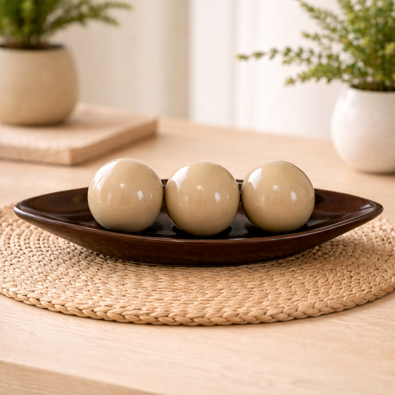 Kit Decorativo Centro De Mesa Premium 3 Bolas Cerâmica Luxo