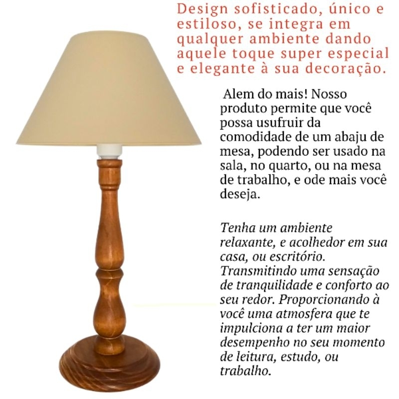 Abajur De Mesa Em Madeira Torneado Na Cor Imbuia Claro