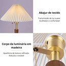 Abajur Luminária De Mesa Nogueira Plissado De Madeira Maciça Cabeceira Quarto Sala Estudo Leitura