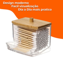 Organizador Algodão E Cotonetes Acrílico Tampa Bambu Kit