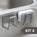 KIT 4 Gancho Suporte Porta Esponja Aço Inox Adesivo para Pia Parece Cozinha Premium
