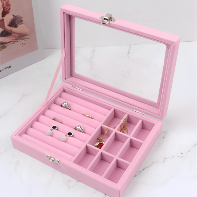 Porta-Joias Luxo com 1 Camada – Caixa Organizadora com Compartimentos para Anéis, Brincos e Colares