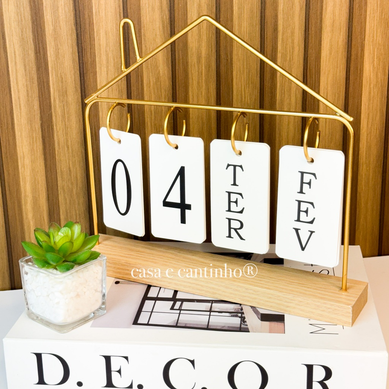 Calendário de Mesa Decorativo com Plaquinhas Preto Rose Dourado Permanente Escritório