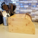 Porta Pão Bambu Com Tampa Retrátil 40X27X16CM Perfeita Para Armazenar Pães Bolachas Resistente