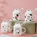 Caneca divertida de cerâmica 330ML Copo de Cerâmica + Tampa de Cerâmica + Canudo de Vidro Boneca