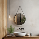 Espelho Redondo Adnet 30cm Com Alça + Suporte e Pendurador Ideal Para Sala / Banheiro / Quarto