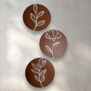 Trio Quadros Redondos Decorativos Moderno Decoração Mdf Flor Folhagem