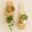Prateleira Decorativa Suspensa de Parede em Madeira Pinus com Design Moderno para Plantas e Objetos