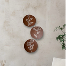 Trio Quadros Redondos Decorativos Moderno Decoração Mdf Flor Folhagem