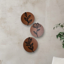 Trio Quadros Redondos Decorativos Moderno Decoração Mdf Flor Folhagem