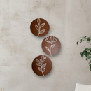 Trio Quadros Redondos Decorativos Moderno Decoração Mdf Flor Folhagem