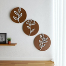 Trio Quadros Redondos Decorativos Moderno Decoração Mdf Flor Folhagem