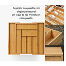 Porta Talheres Gaveta Bambu 7 Divisórias Extensível Ajustável Organizador Talheres Madeira