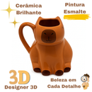 Caneca 3D Capivara Bichinho Animal Exótico Bicho do Mato Cerâmica Brilhante Esmaltada Alto Relevo