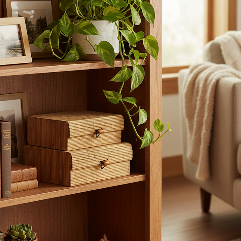Caixas Decorativas Bambu Madeira Porta Objetos Decoração Sala Estante Escritorio Joias Objetos Controle Tv Remoto