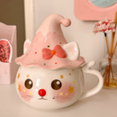 Caneca Gatinha Rosa – 450ml com Tampa de Cerâmica