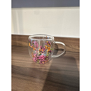 Xícara Caneca de vidro duplo com flores artificiais no interior 250ml