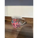 Xícara Caneca de vidro duplo com flores artificiais no interior 250ml