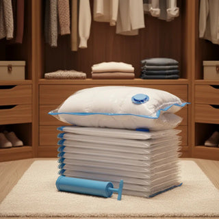 Kit com 12 Sacos a Vácuo 60x80cm + Bomba Manual – Organização de Roupas e Viagens | LavierHome