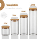 Porta Mantimento De Vidro Herméticos Kit Com 4 Potes Tampa De Bambu