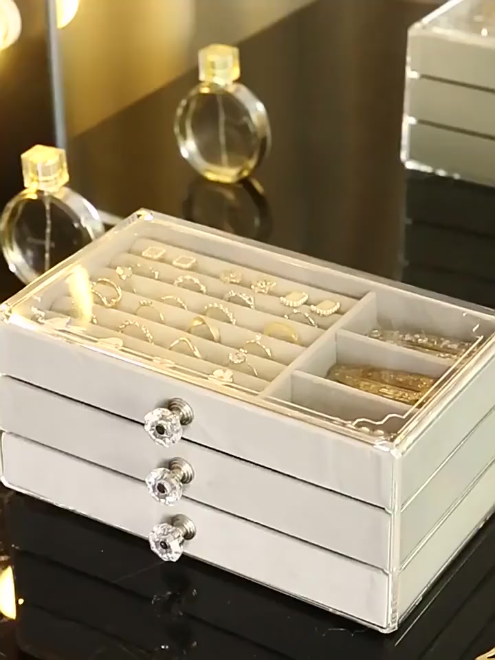 Porta Joia Acrílico Luxo Com 3 Camadas Brinco Anel Compartimento caixa de armazenamento de jóias