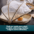 Cesto Porta Pães Bolo Frutas Piquenique Bambu Cobertura Tela Retrátil Retângular