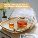 Cesto Porta Pães Bolo Frutas Piquenique Bambu Cobertura Tela Retrátil Retângular