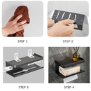 Metal Suporte Porta Papel Higienico Preto e Suporte para Celular Com Adesivo Fixo na Parede Sem Furos ES