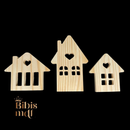 Kit Trio de Casinhas Em Madeira Pinus Decoração Casa Cenário Festa Quarto Mesa Posta