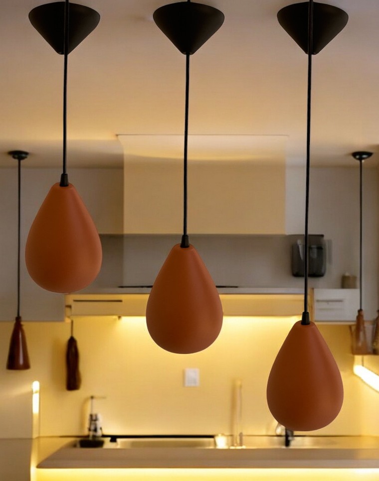 Kit 3 Pendentes Lustre Luminaria de Teto De Ceramica Lanterna Decorativo Cozinha Bar Sala Decoração Moderno Terracota