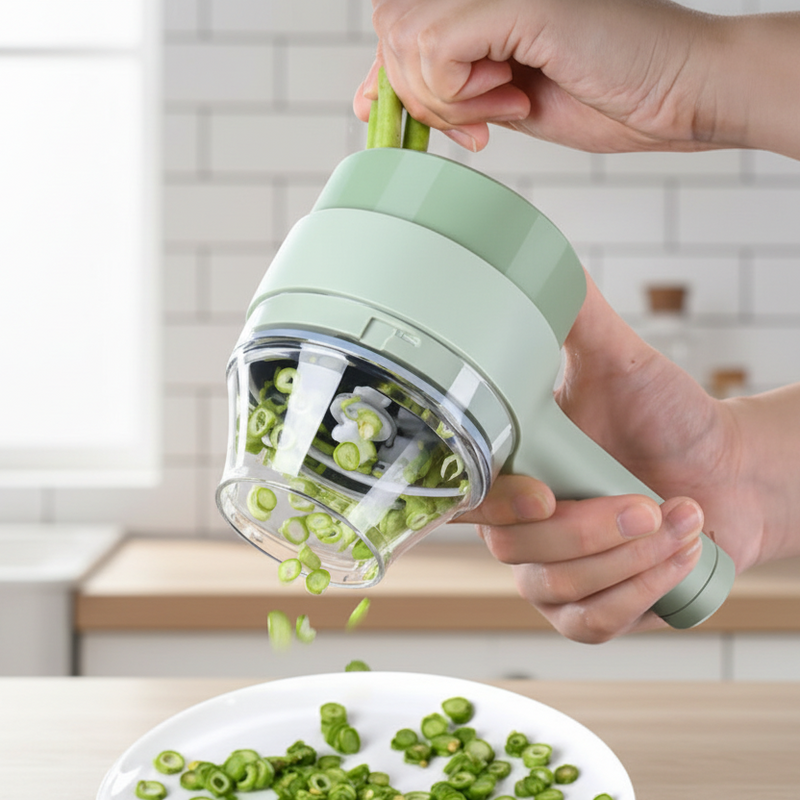 Cortador Elétrico de Legumes 4 em 1 Sem Fio Triturador de Alho Recarregável USB